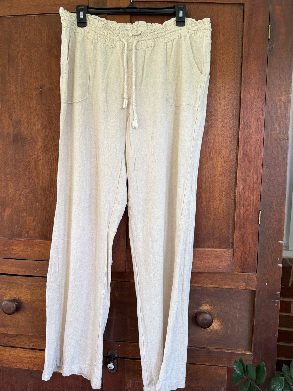 Women's Cream Drawstring linen like  Pants